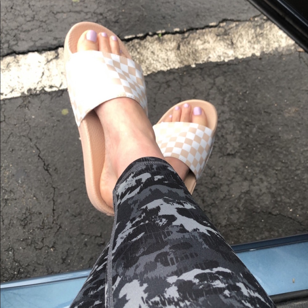 Vans checkerboard nude slides